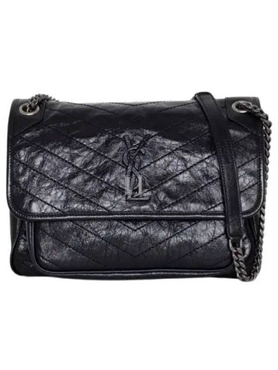 Nikki Medium Krinkle Vintage Leather Shoulder Bag Black - SAINT LAURENT - BALAAN 2