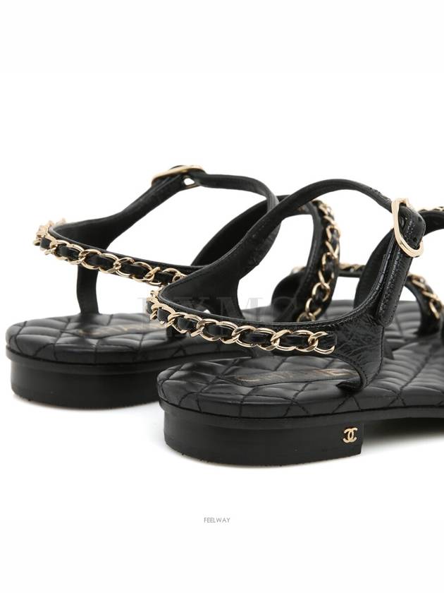 Black Gold Chain Quilted Strap Sandals Slippers G36934 - CHANEL - BALAAN 5