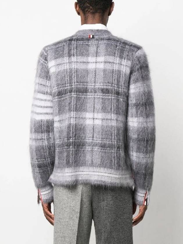 Funmix Tartan Mohair 4 Bar V-neck Cardigan Grey - THOM BROWNE - BALAAN 5