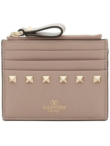 Women's Rockstud Coin Card Wallet Pink - VALENTINO - BALAAN 1