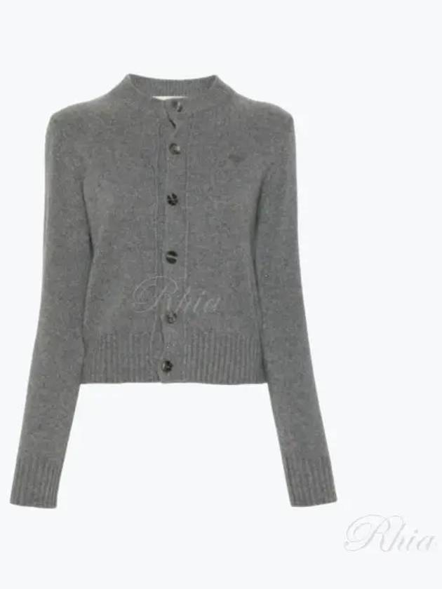 Logo Cashmere Wool Cardigan Grey - AMI - BALAAN 2