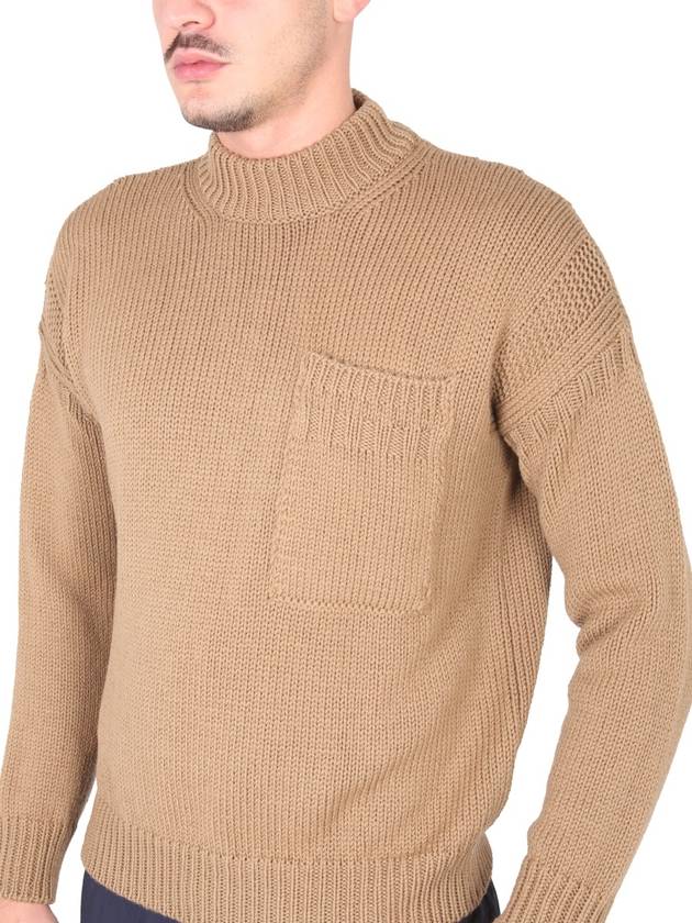 Men's Mock Neck Wool Knit Top Camel - TEN C - BALAAN 5