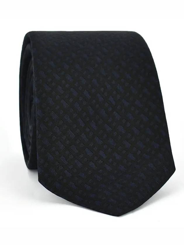 Jacquard Woven Monogram Pure Silk Tie Navy - HUGO BOSS - BALAAN 2