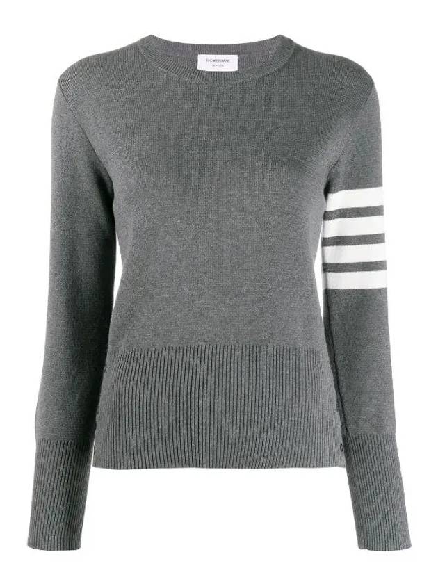 Milano Stitch Crewneck 4-Bar Cotton Crepe Knit Top Grey - THOM BROWNE - BALAAN 2