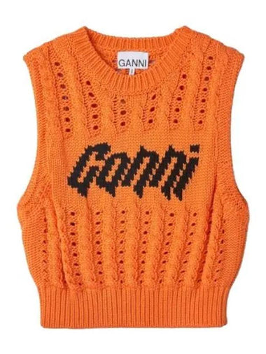 Viscose Rope Crop Vest Orange - GANNI - BALAAN 1