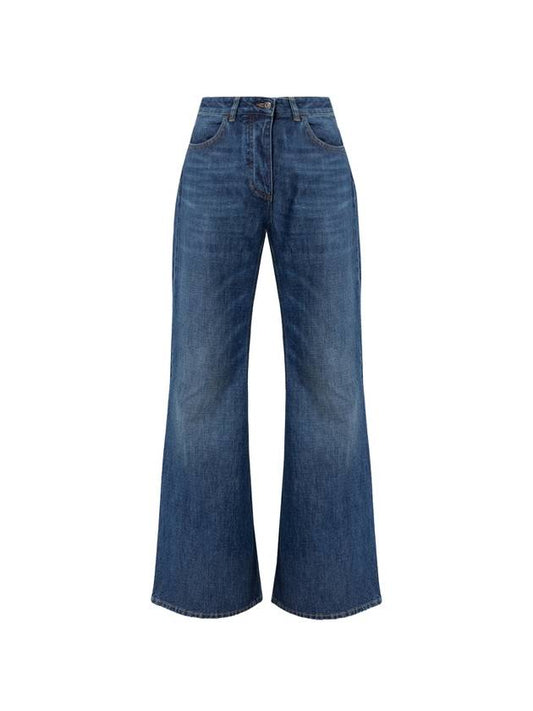 Women's Washed Mid-Rise Flare Denim Jeans Blue - BOTTEGA VENETA - BALAAN.