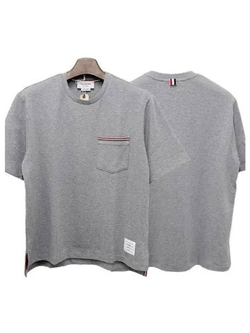 Three Stripes Pocket Short Sleeve Tee Light G 1094451 - THOM BROWNE - BALAAN 1