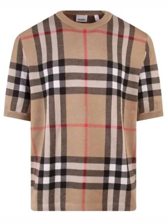 Men's Jacquard Check Pattern Silk Wool Knit Top Beige - BURBERRY - BALAAN 2