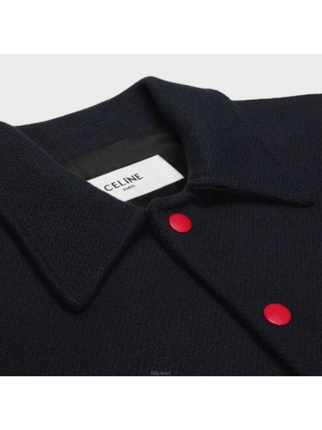 Paris Teddy Jacket in Textured Wool Navy - CELINE - BALAAN 3