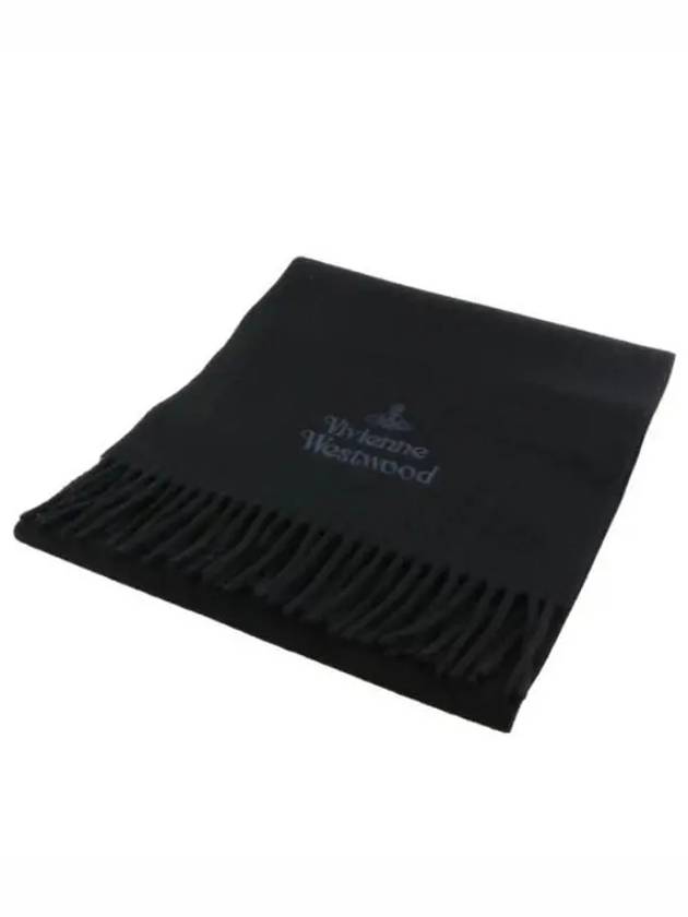 Logo Wool Fringe Muffler Anthracite Black - VIVIENNE WESTWOOD - BALAAN 3