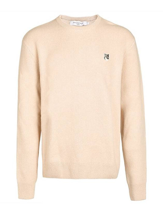 Grey Fox Head Patch Relaxed Wool Knit Top Beige - MAISON KITSUNE - BALAAN 2