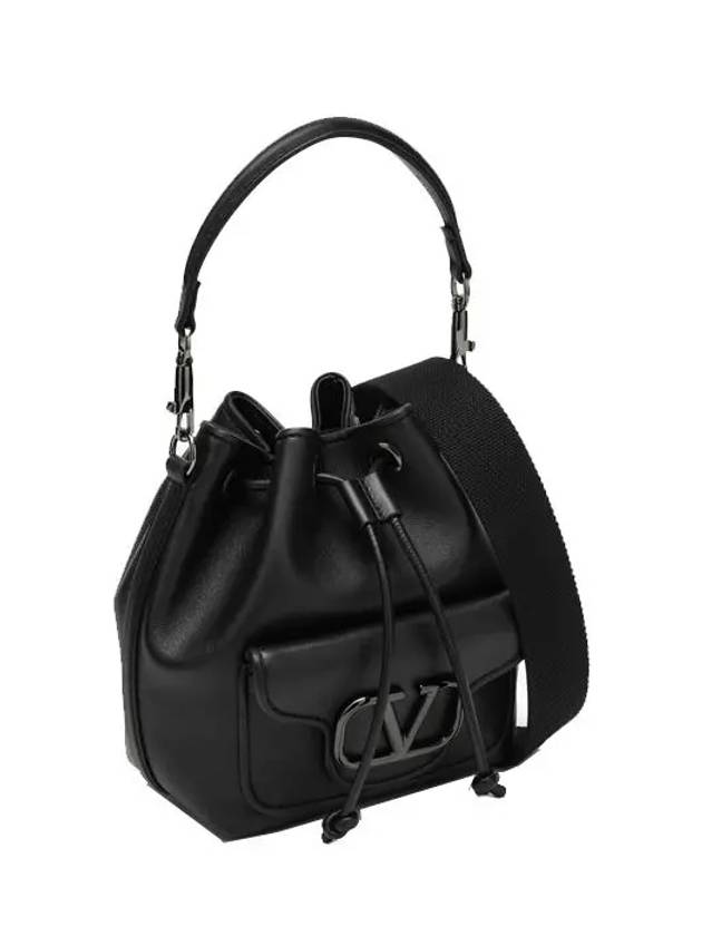 Women's VLogo Signature Drawstring Bucket Bag Black - VALENTINO - BALAAN 4