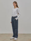 RYUL+WAI: Denim Tuck Straight Pants Indigo - RYUL+WAI: - BALAAN 3