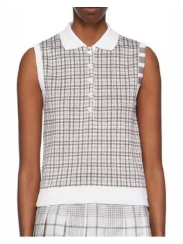 Check Silk Cotton 4 Bar Sleeveless Polo Shirt Grey - THOM BROWNE - BALAAN 2