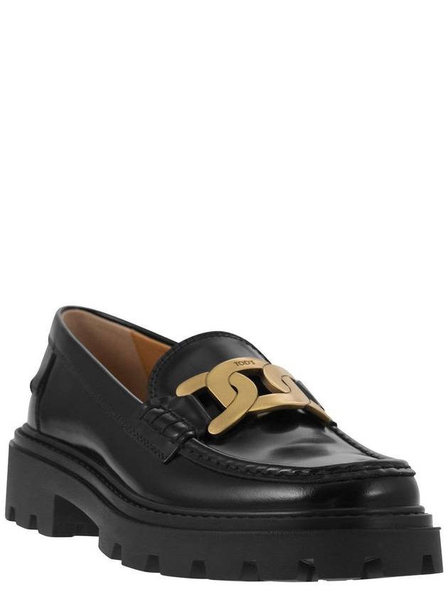 Women's Kate Metal Chain Leather Loafers Black - TOD'S - BALAAN 3