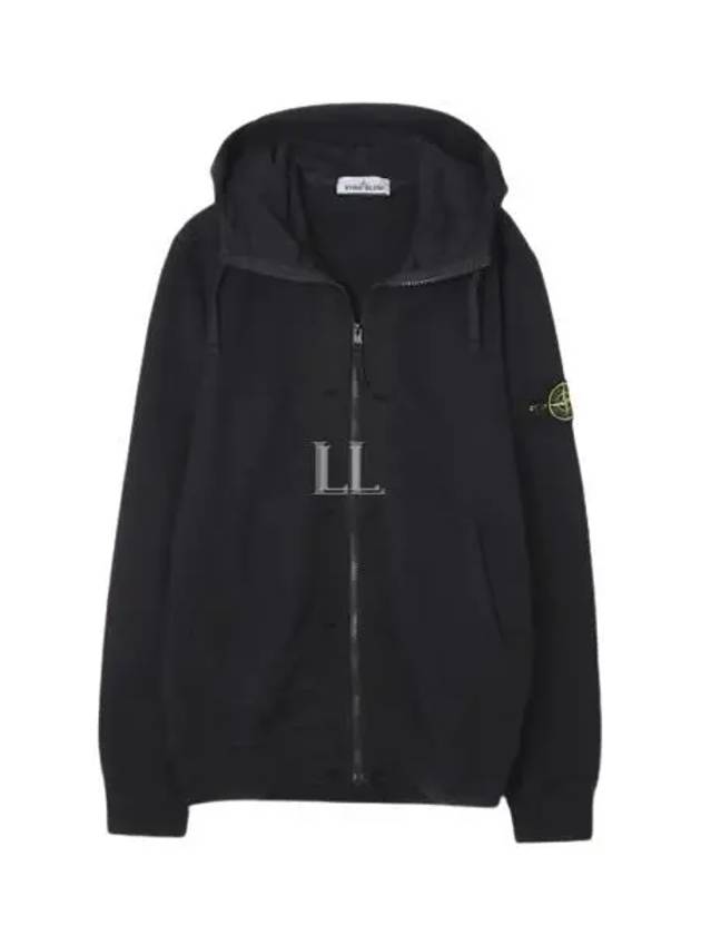 Brushed Cotton Fleece Garment Dyed Hooded Zip Up Black - STONE ISLAND - BALAAN 2