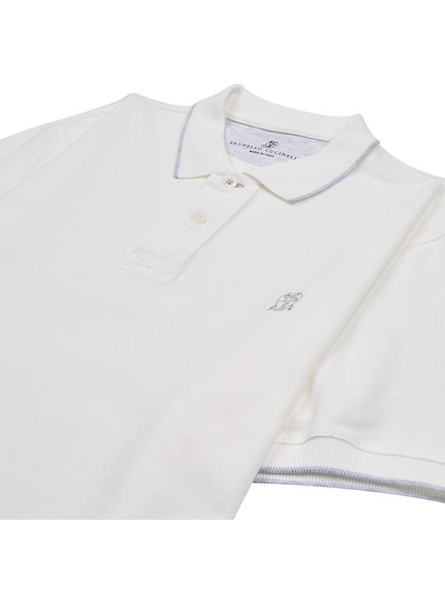 Logo Embroidered Short Sleeve Polo Shirt White - BRUNELLO CUCINELLI - BALAAN 4