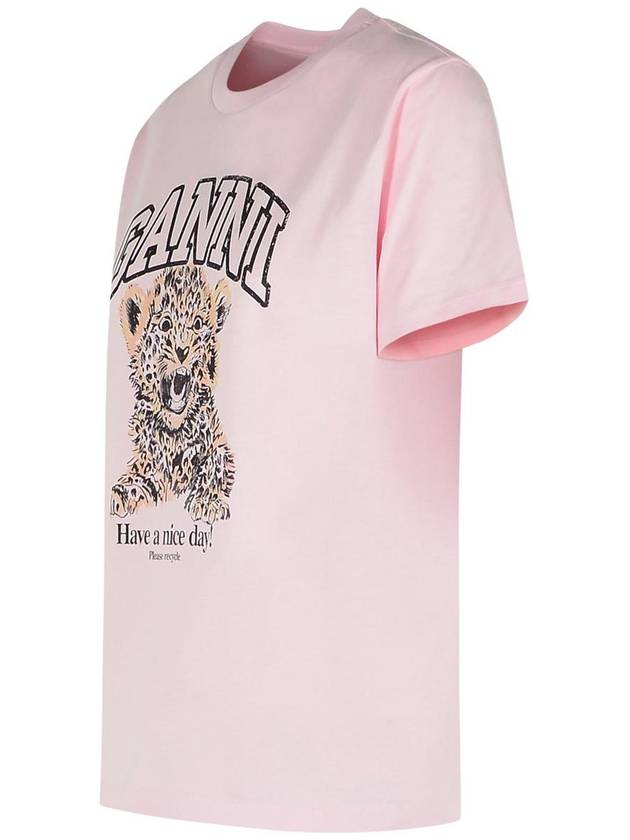 Ganni 'Leopard' Pink Cotton T-Shirt - GANNI - BALAAN 2