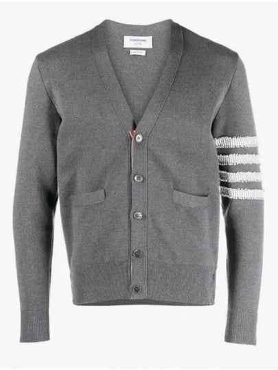 4-Bar V-Neck Milan Seersucker Cardigan Medium Grey - THOM BROWNE - BALAAN 2