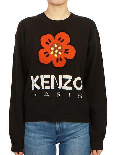 Boke Flower Logo Wool Knit Top Black - KENZO - BALAAN 2