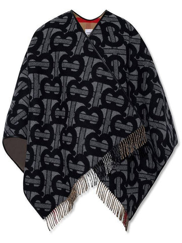 Monogram Wool Cashmere Jacquard Cape Graphite - BURBERRY - BALAAN 1