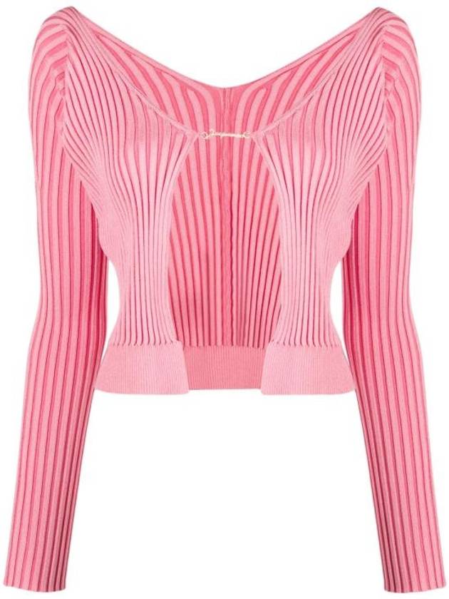 La Maille Pralu Longue Micro Charm Logo Cardigan Light Pink - JACQUEMUS - BALAAN 2