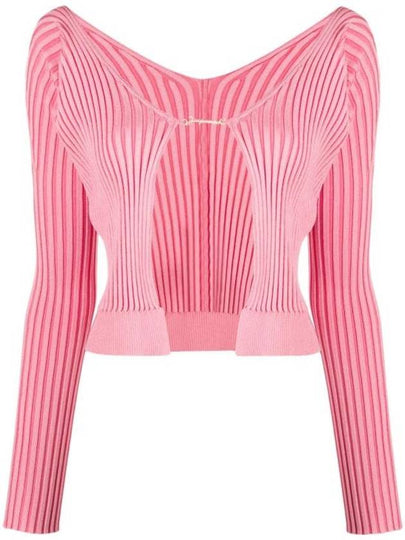 La Maille Pralu Longue Micro Charm Logo Cardigan Light Pink - JACQUEMUS - BALAAN 2