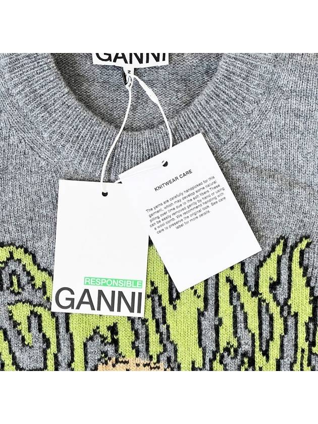 Graphic Wool Mix Bunny Crewneck Knit Top Grey - GANNI - BALAAN 11