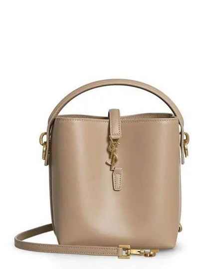 Le 37 Signature Logo Shiny Leather Small Bucket Bag Dark Beige - SAINT LAURENT - BALAAN 2