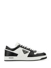 Men's Downtown Triangle Logo Leather Low Top Sneakers White Black - PRADA - BALAAN 3