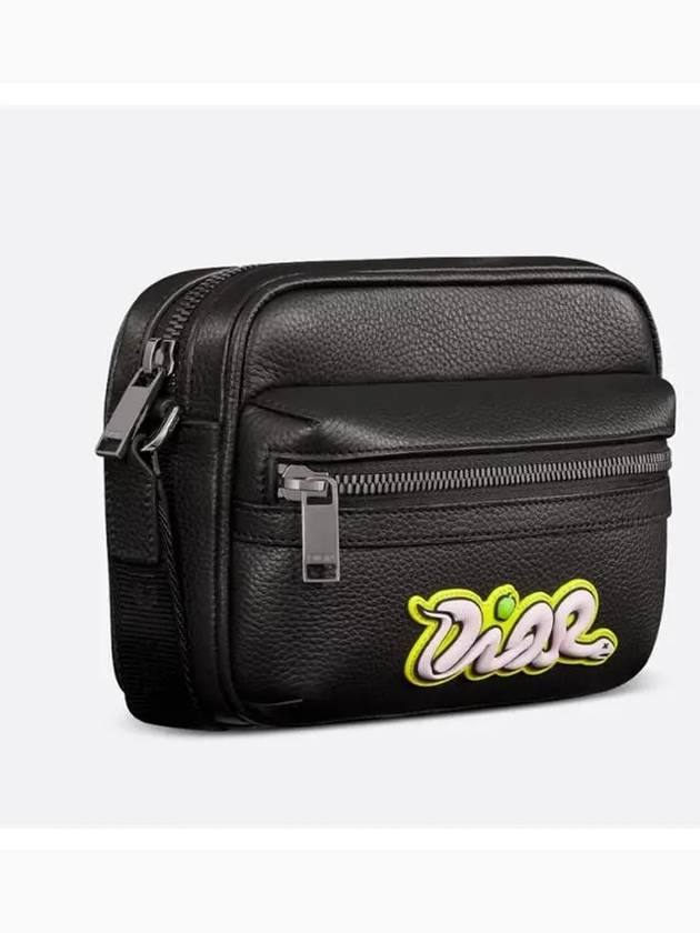 Kaws Grained Calfskin Mini Rider 2.0 Zipped Messenger Bag Black - DIOR - BALAAN 3