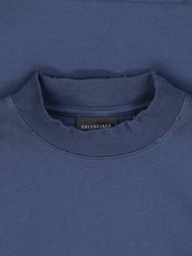 Logo Print Short Sleeve T-Shirt Blue - BALENCIAGA - BALAAN 4