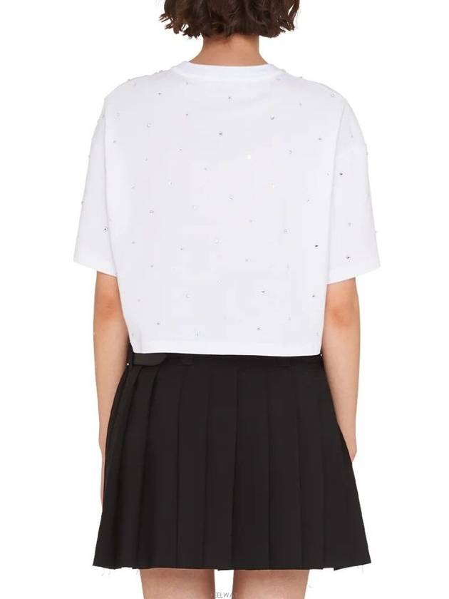 Embroidered Logo Crop Cotton Short Sleeved T-shirt White - MIU MIU - BALAAN 5