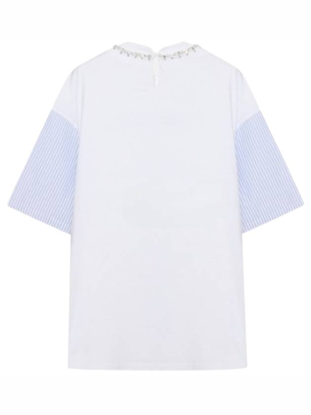 Women's Crystal Neck Overfit Short Sleeve T-Shirt White - MIU MIU - BALAAN 4