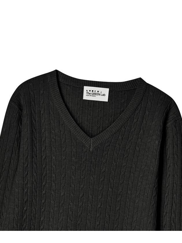 V neck cable knit pullover black - THE GREEN LAB - BALAAN 2