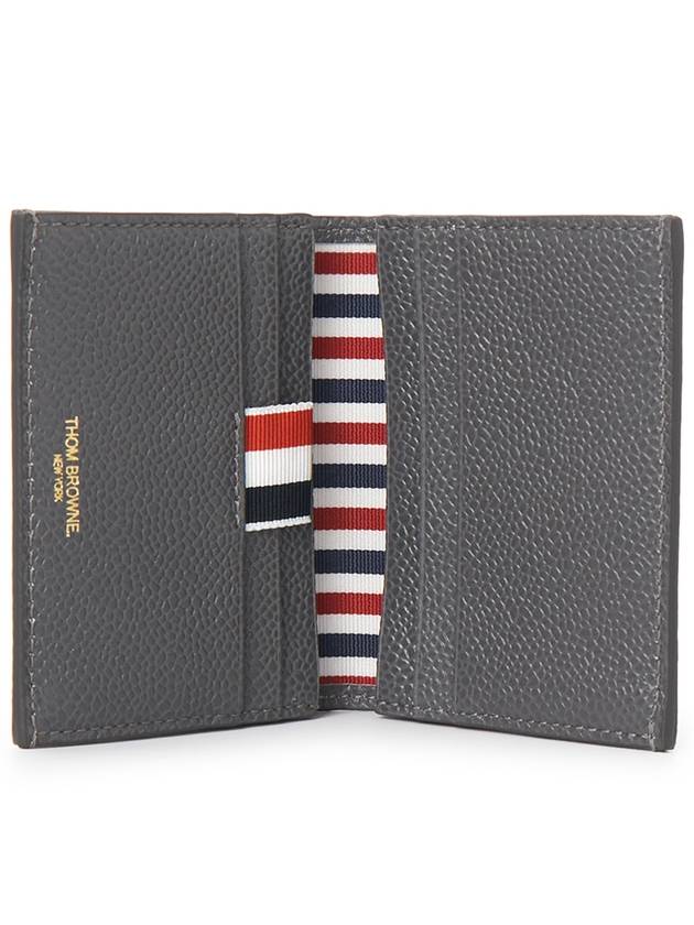 Pebble Grained Leather Double Card Wallet Grey - THOM BROWNE - BALAAN 5