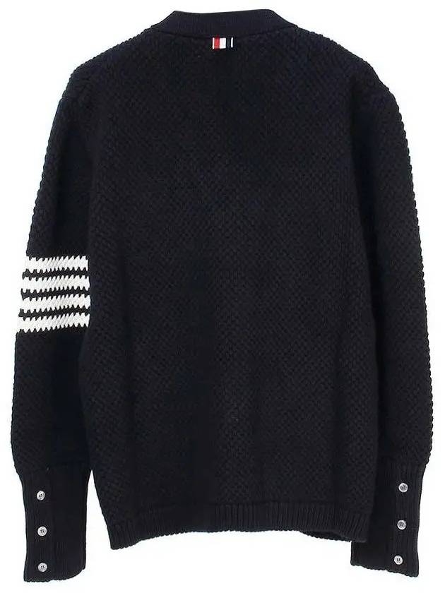 Seed Stitch Cotton High Neck Cardigan Navy - THOM BROWNE - BALAAN 4