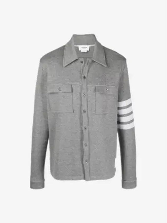 Double Face Cotton Knit 4 Bar Button Shirt Jacket Grey - THOM BROWNE - BALAAN 2