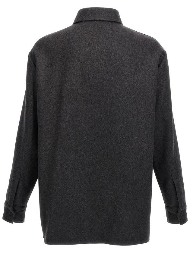 Patch Pocket Long Sleeve Wool Jacket Grey - FENDI - BALAAN 3