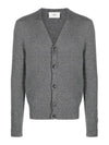 Heart Logo V Neck Cashmere Cardigan Heather Grey - AMI - BALAAN 2