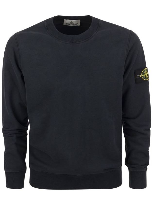 Organic Cotton Fleece Sweatshirt Navy Blue - STONE ISLAND - BALAAN 2