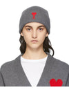 Embroidered Heart Logo Wool Beanie Grey - AMI - BALAAN 7