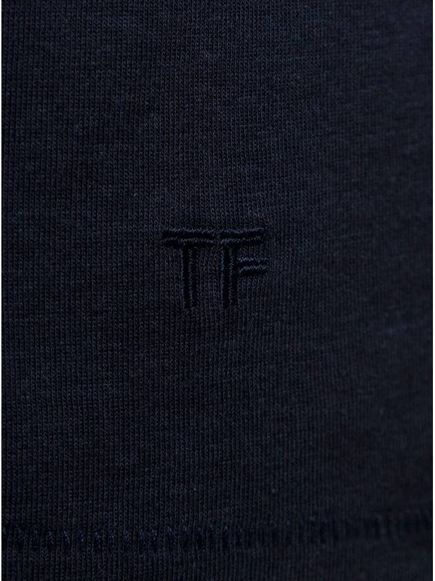 Blue Crew Neck T-Shirt With Embroidered Logo In Cotton Blend Man - TOM FORD - BALAAN 3