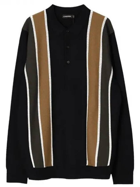 Men's Heden Striped Knit PK Shirt Black - J.LINDEBERG - BALAAN 1