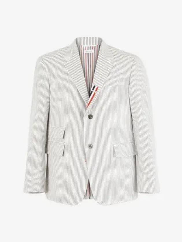 Men's Seersucker Gross Grain Jacket Medium Grey - THOM BROWNE - BALAAN 2