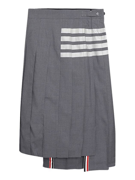 4 Bar Logo Plain Weave Wool Pleated Skirt Grey - THOM BROWNE - BALAAN 2