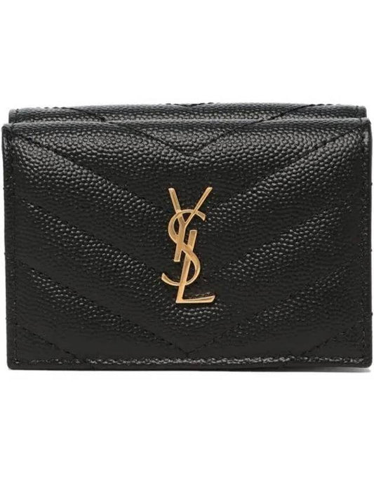 Monogram Quilted Mini Half Wallet Black - SAINT LAURENT - BALAAN 2