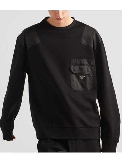 Re-Nylon Details Cotton Sweatshirt Black - PRADA - BALAAN 2