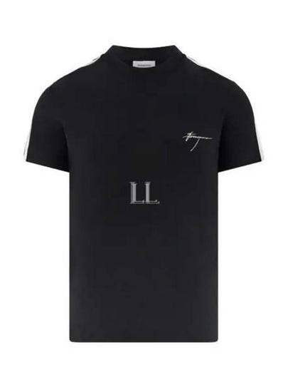 Embroidered Logo Cotton Short Sleeve T-Shirt Black - SALVATORE FERRAGAMO - BALAAN 2