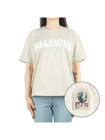 Women's Greentech Logo Print Cotton Short Sleeve T-Shirt Beige - PARAJUMPERS - BALAAN 1